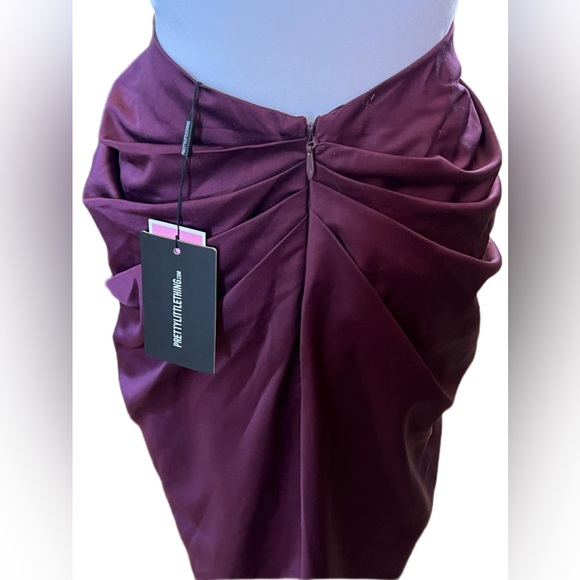 NWT PRETTYLITTLETHING PLT Plum Constructed Satin Draped Fancy Midi Skirt Size 8 - Picture 6 of 11